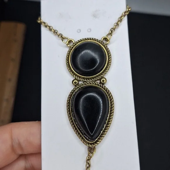 Onyx stone hand chain bracelet ring combination jewelry accessory - Picture 14 of 14